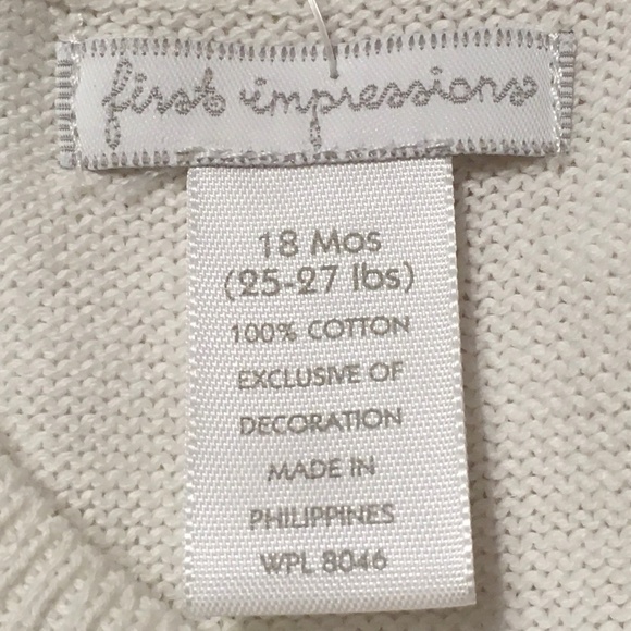 First impression Girl White Long Sleeve Sweater size 18 month, 24 month. - Picture 4 of 5